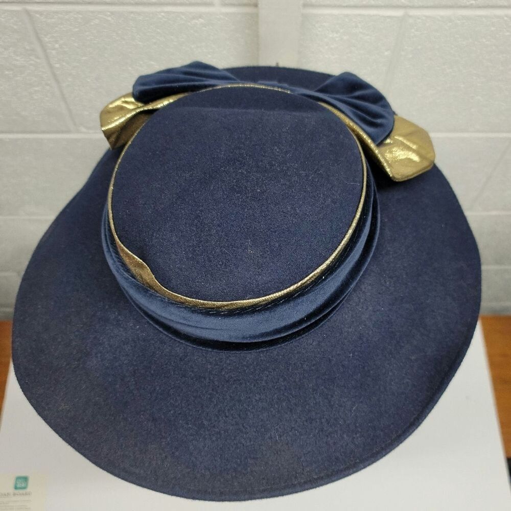 Michael Howard VTG Black Wool Derby women's hat - Bow, embroidered, wide Brim